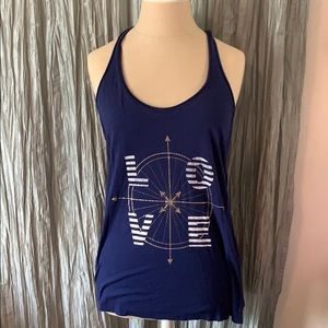 Peace Love World Navy Arrow Compass Racerback Tank